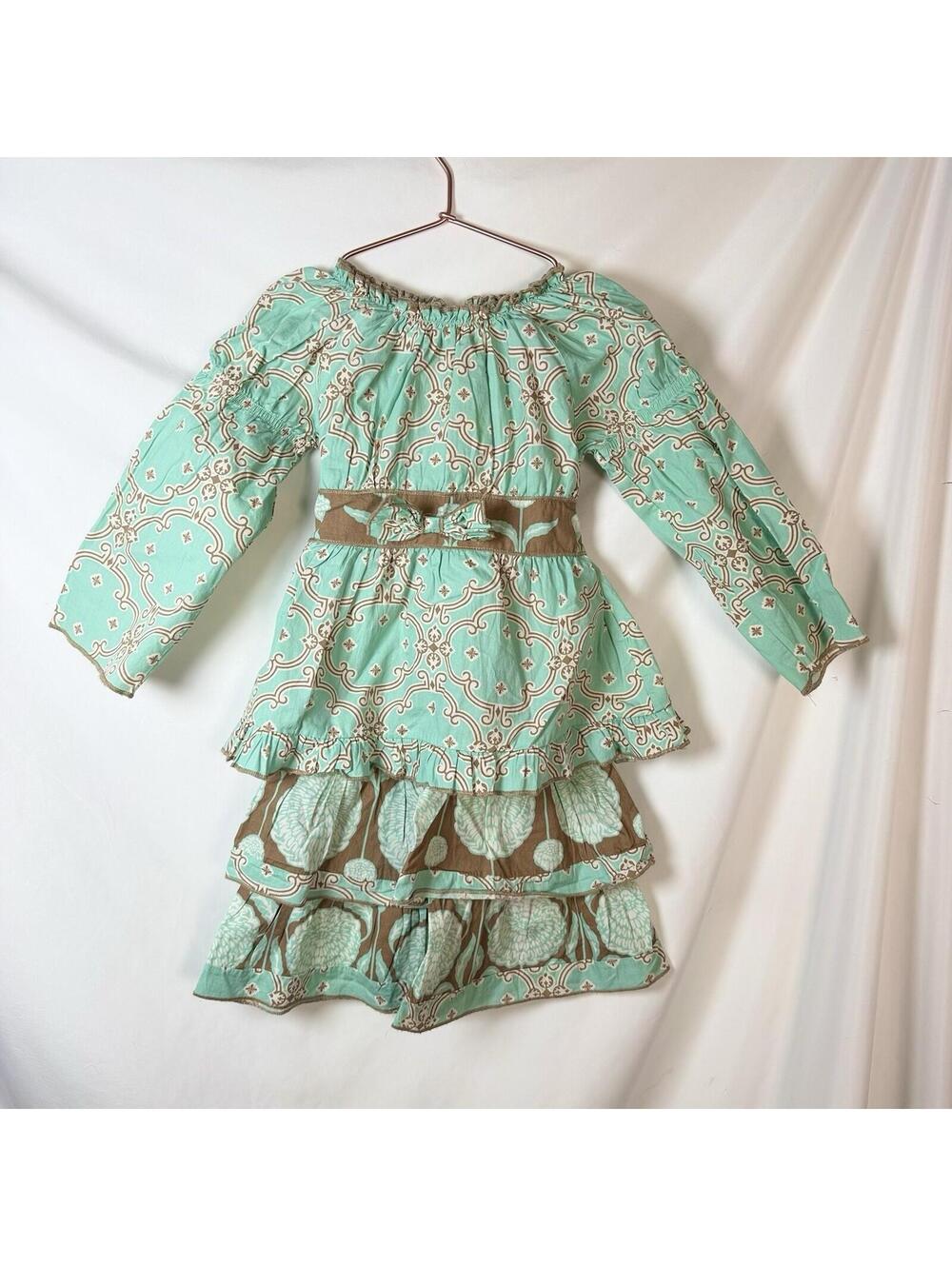 Ann Loren Kids Girls Top & Flare Pants (2 Pieces) Mint Green Brown 5T